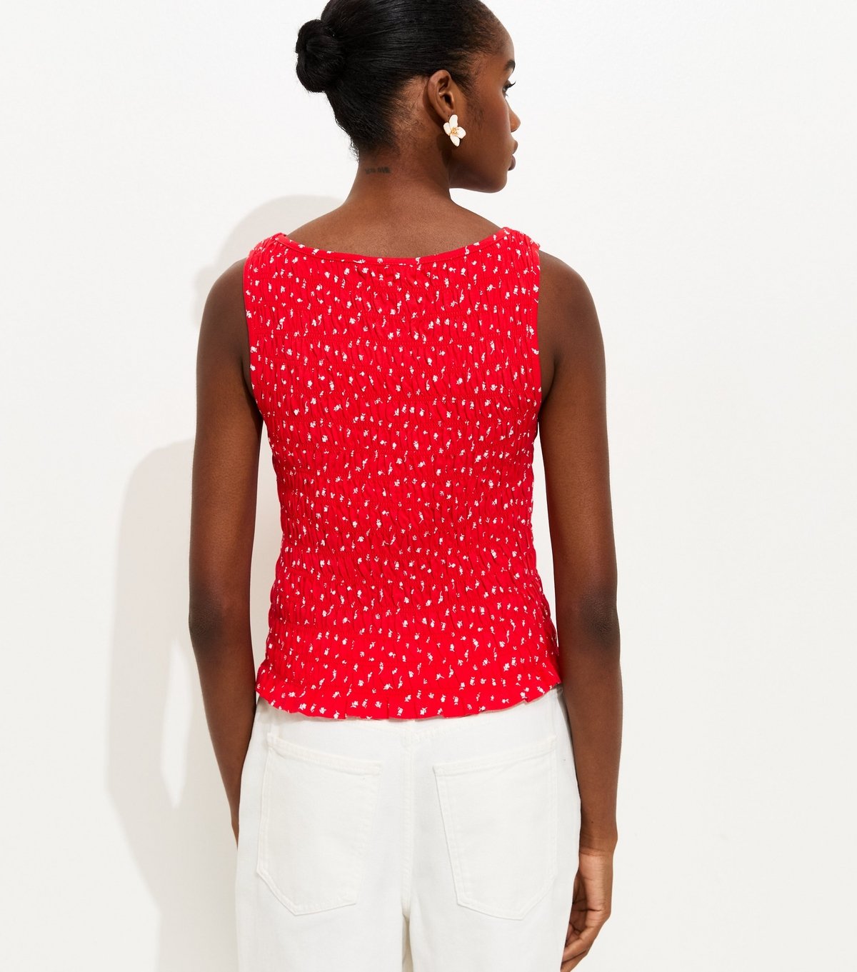 New Look Women's Red Floral Shirred Button Through Top New Look - 4