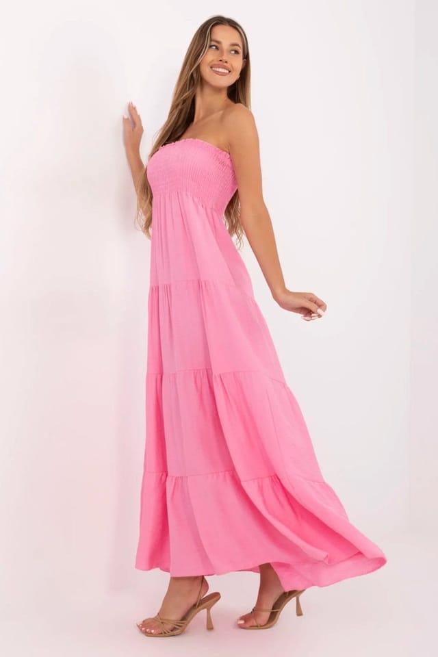 Love Lace Love Lace Women's Summer Flared Maxi Dress Linen Viscose in Pink - 2