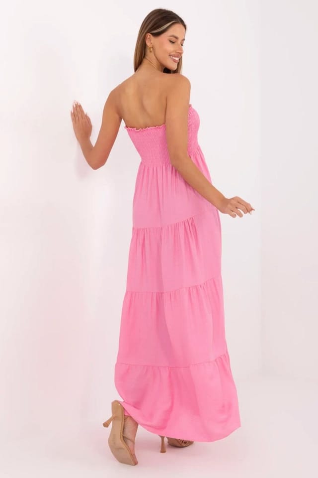 Love Lace Love Lace Women's Summer Flared Maxi Dress Linen Viscose in Pink - 3
