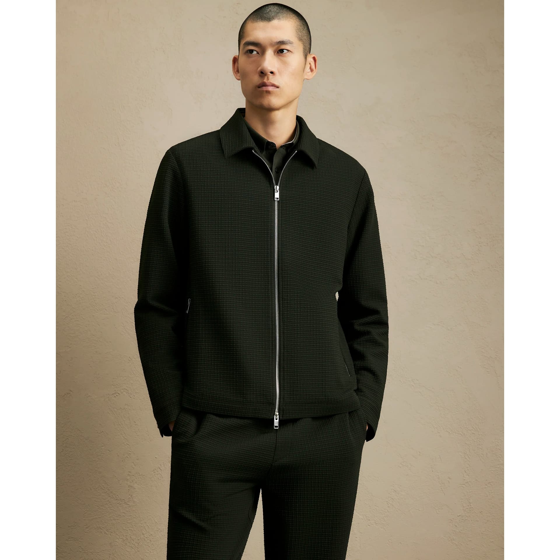 River Island Mens River Island Green Regular Fit Textured Tracksuit Jacket