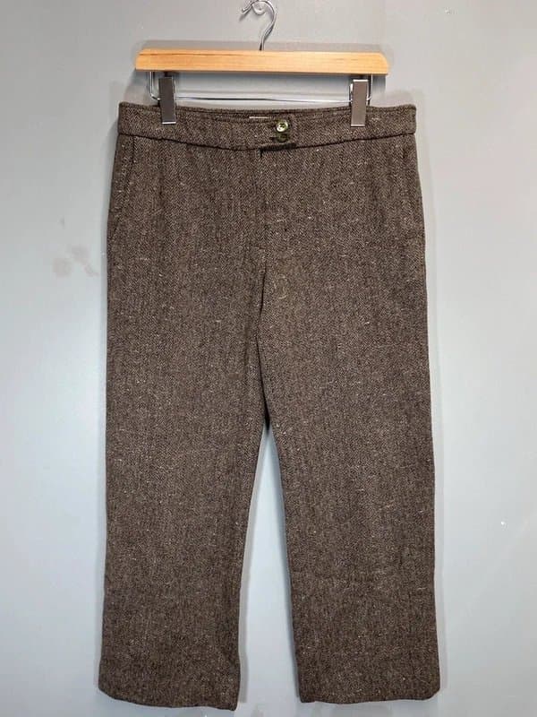 Brora Brora Wool Trousers Size 12 Brown Herringbone Wide Leg Vintage Pants