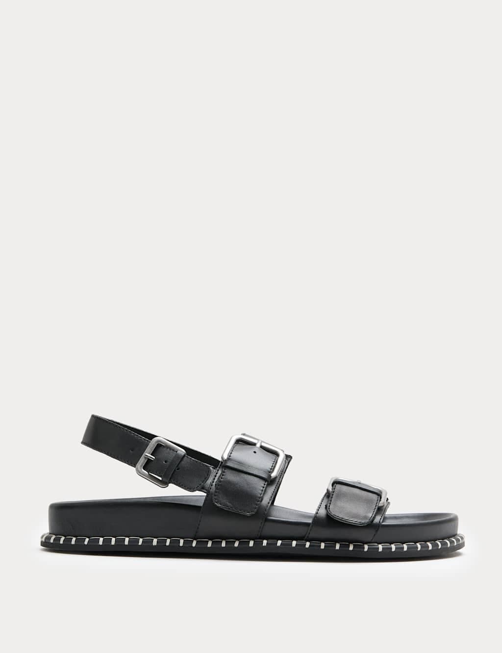 Marks & Spencer M&S Leather Double Buckle Footbed Sandals Black