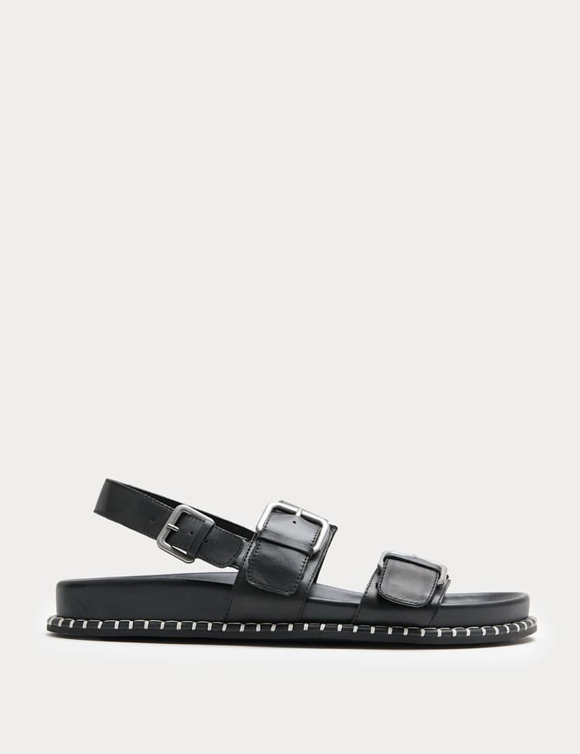 Marks & Spencer M&S Leather Double Buckle Footbed Sandals Black - 1