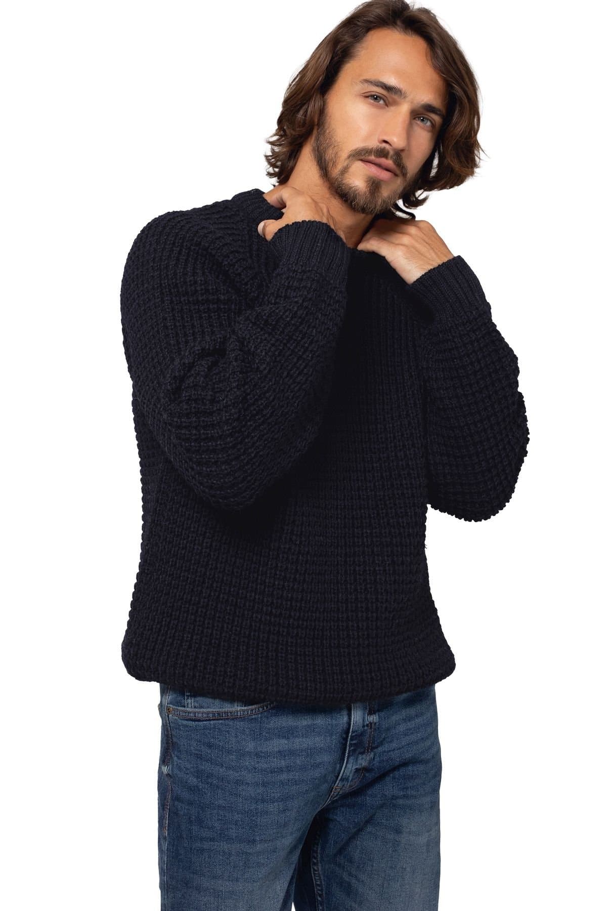 Celtic & Co Celtic & Co Dark Navy Waffle Stitch Crew Sweater