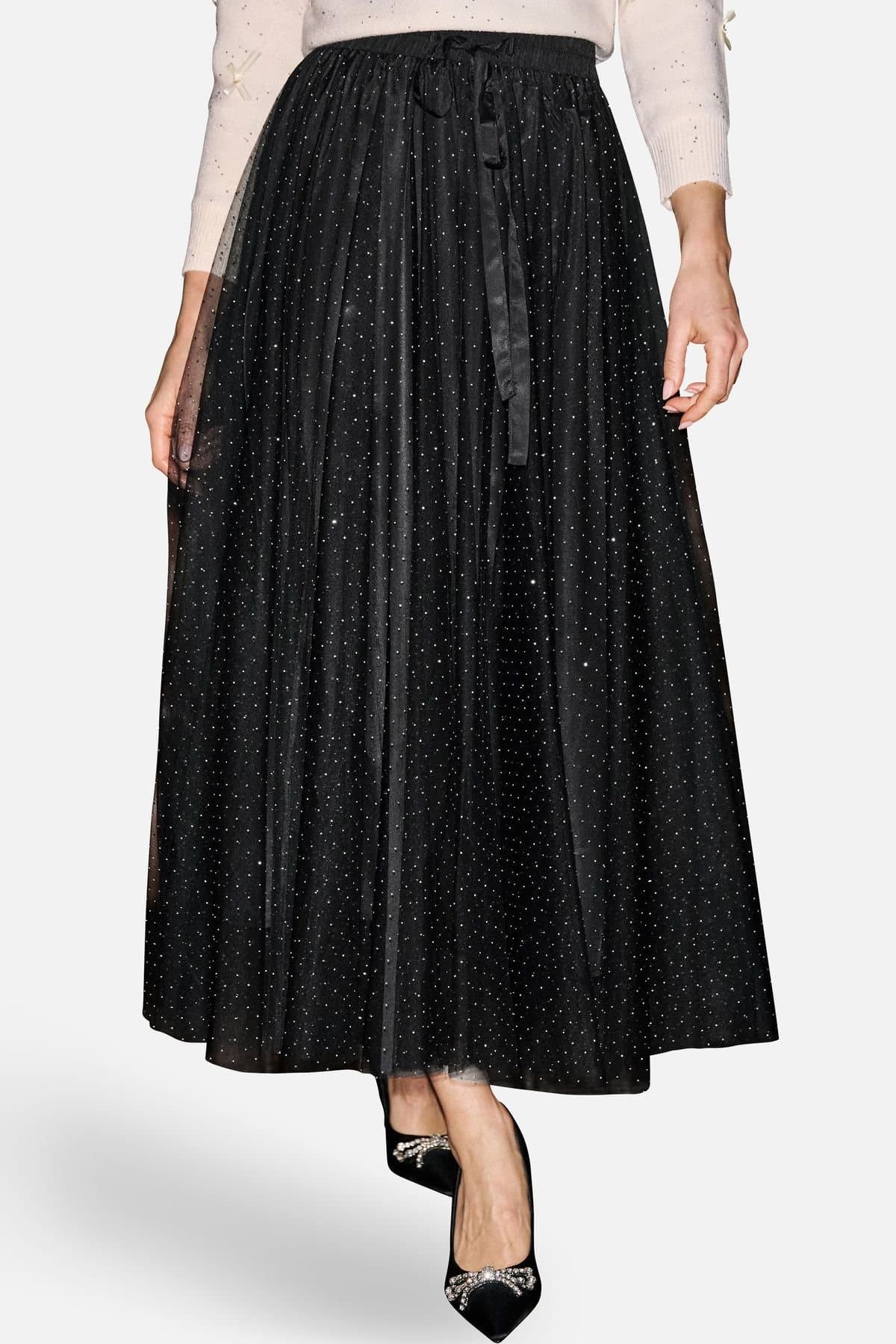 Yumi Yumi Women's Diamonte Tulle Midi Skirt in Black