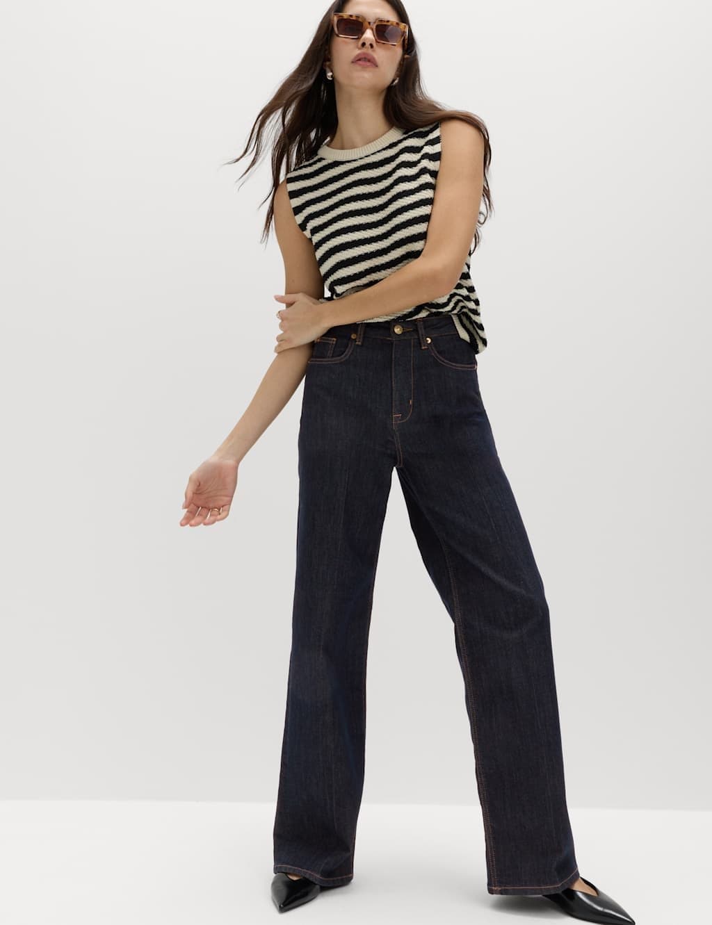 Marks & Spencer M&S High Waisted Smart Wide Leg Jeans Indigo Mix