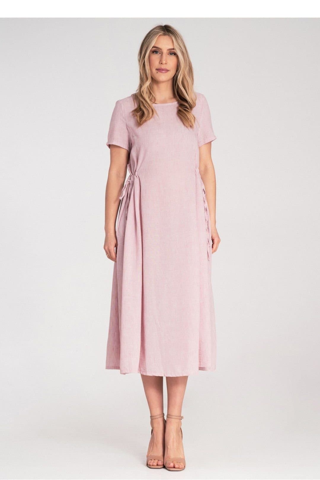 Love Lace Love Lace Women's Midi Dress with Short Sleeves & Gathering in Pink