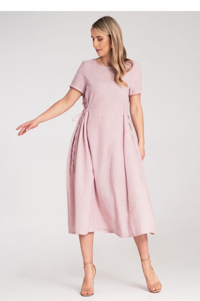 Love Lace Love Lace Women's Midi Dress with Short Sleeves & Gathering in Pink - 2