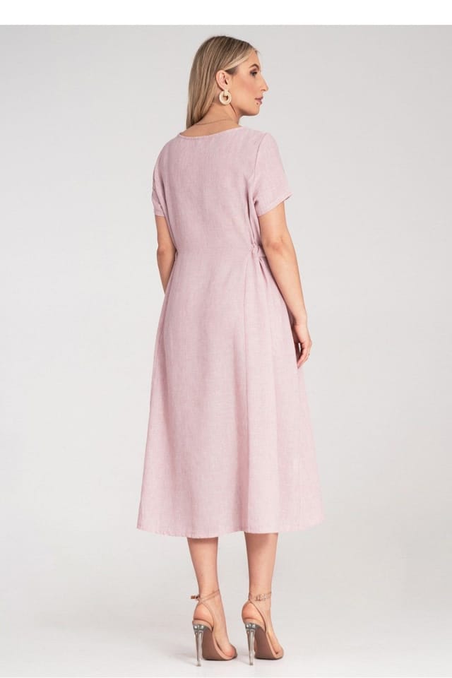Love Lace Love Lace Women's Midi Dress with Short Sleeves & Gathering in Pink - 3