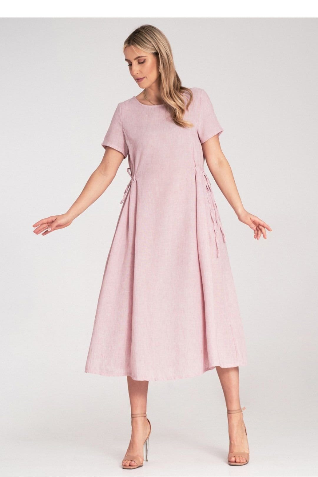 Love Lace Love Lace Women's Midi Dress with Short Sleeves & Gathering in Pink - 4