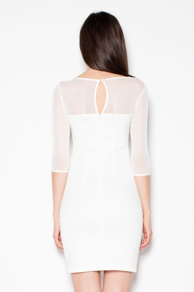 Love Lace Love Lace Women's Evening Dress Sheer Top Back Slit Button in White - 3