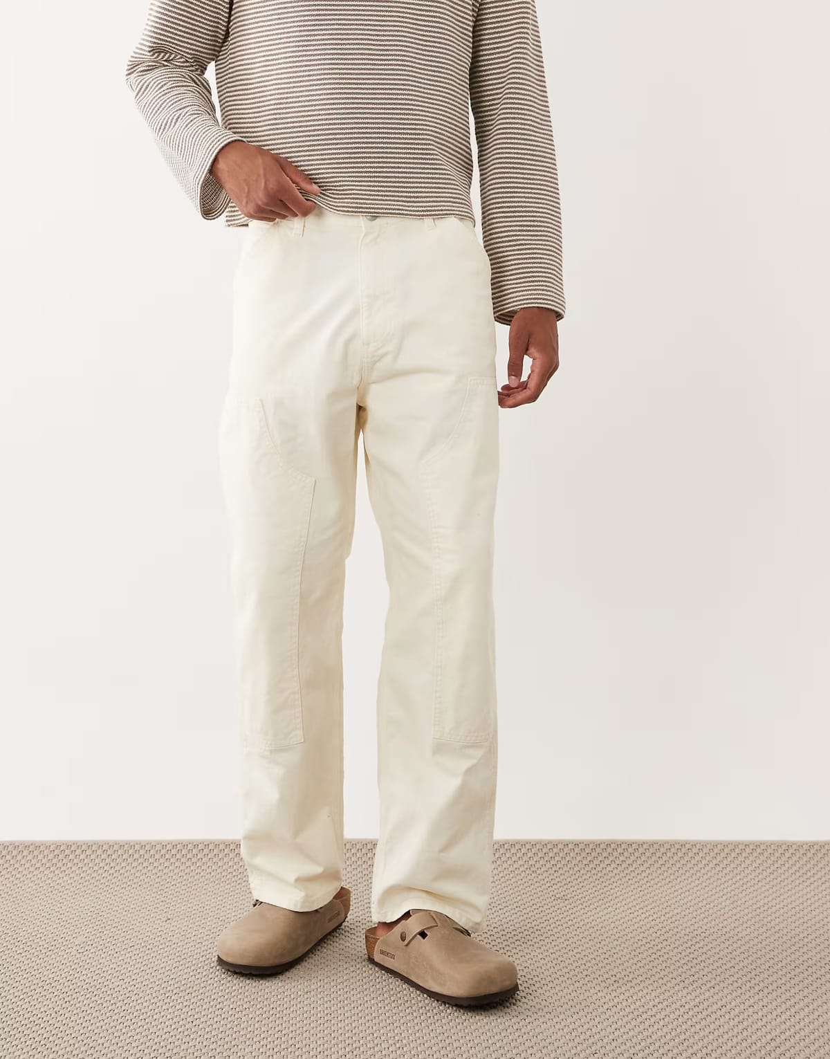 ASOS Jack & Jones Alex baggy carpenter trouser in cream - 1