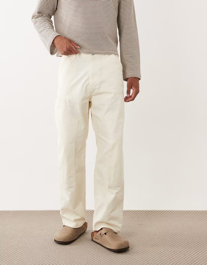 ASOS Jack & Jones Alex baggy carpenter trouser in cream - 1