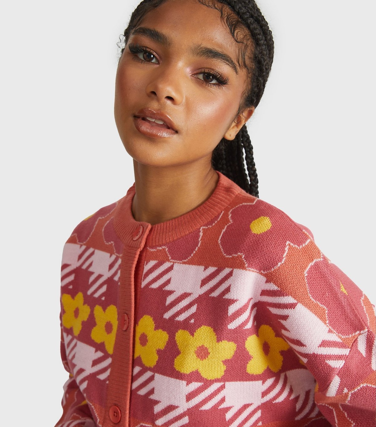 Skinnydip Women's Orange Floral Check Oversized Cardigan Skinnydip New Look - 3