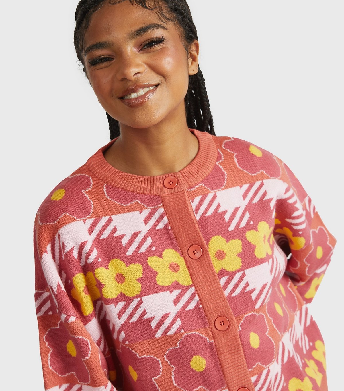 Skinnydip Women's Orange Floral Check Oversized Cardigan Skinnydip New Look - 4