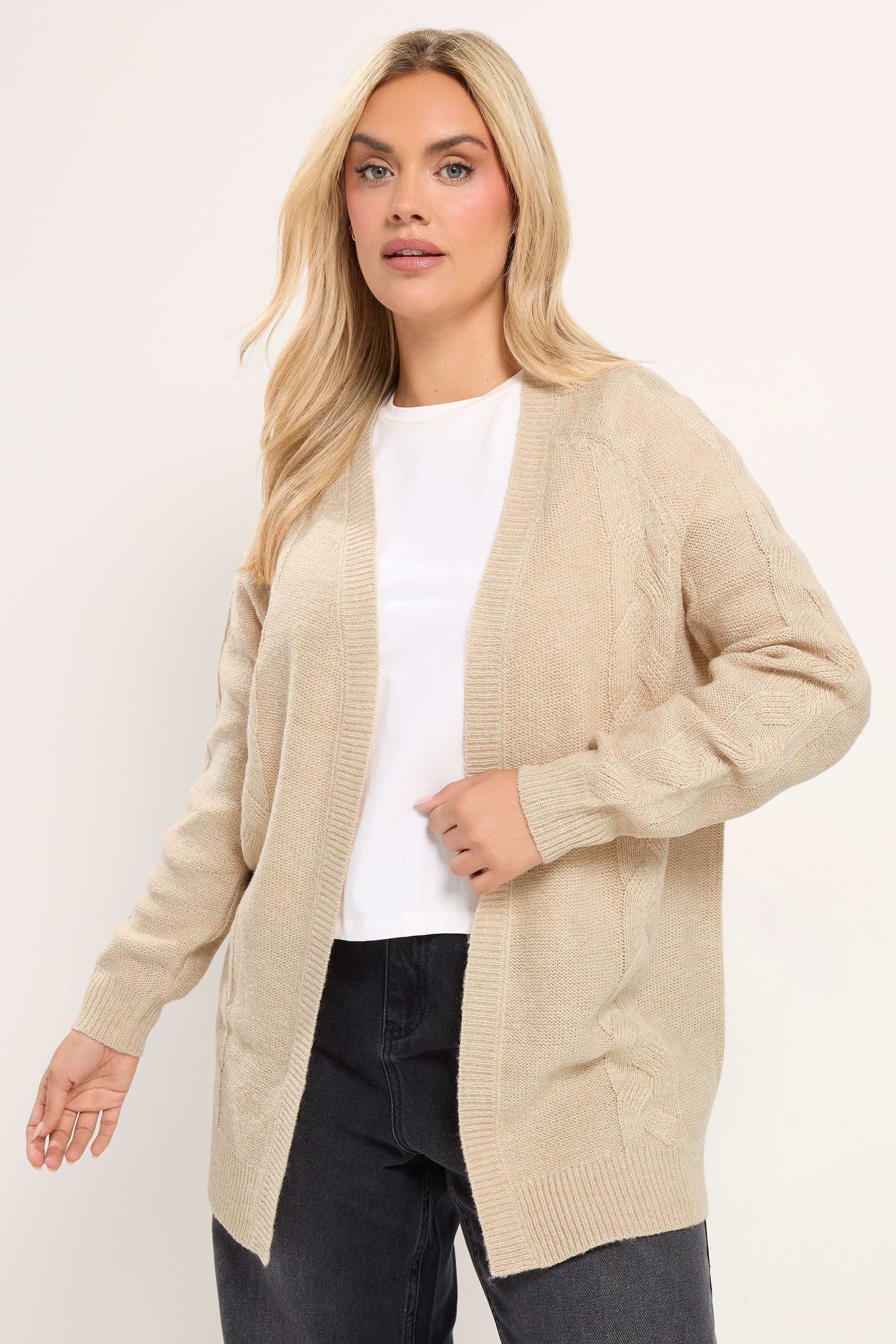 Yours Plus Size Cream Cable Knit Cardigan