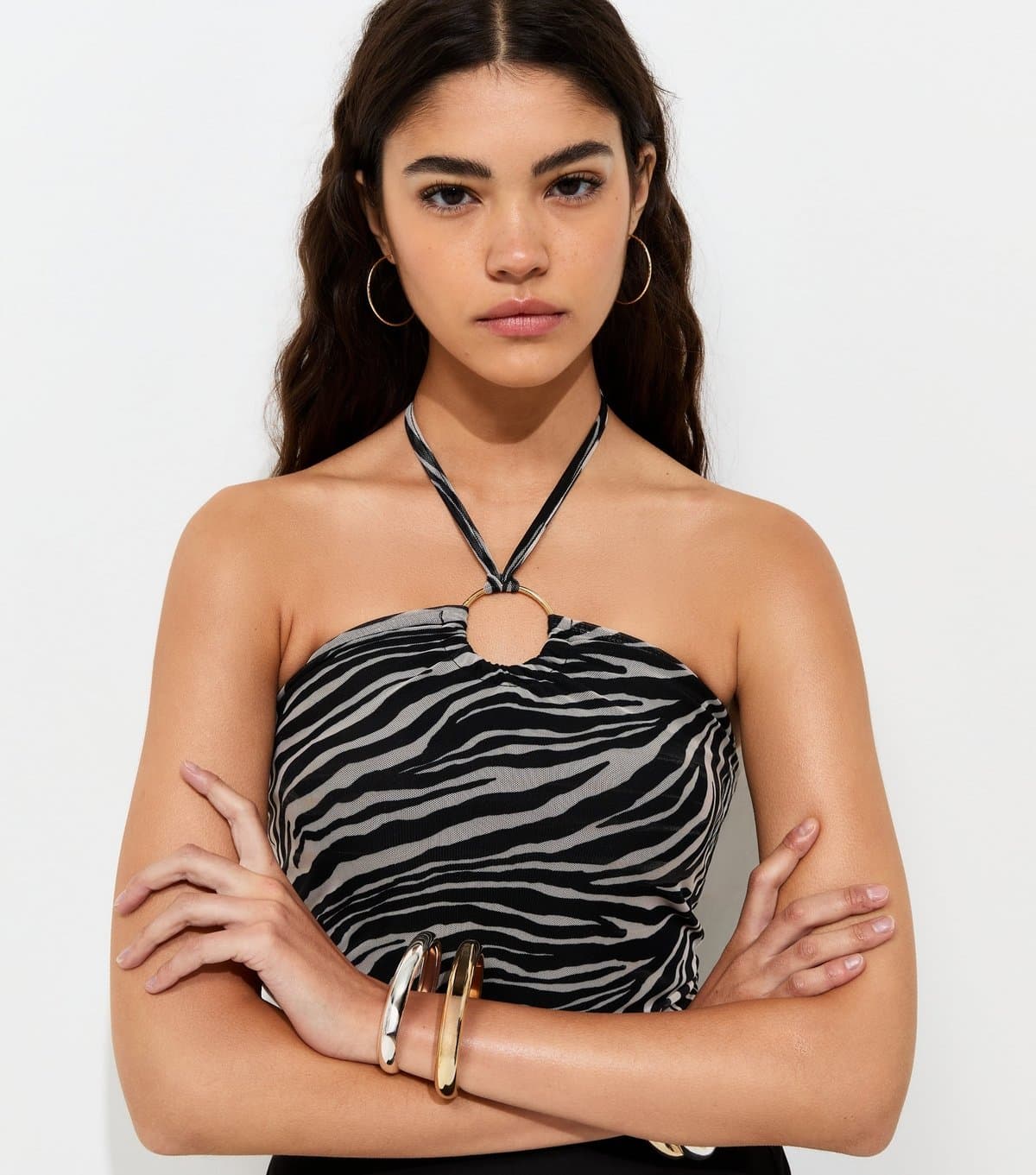 New Look New Look Black Zebra Print Mesh Halter Neck Top