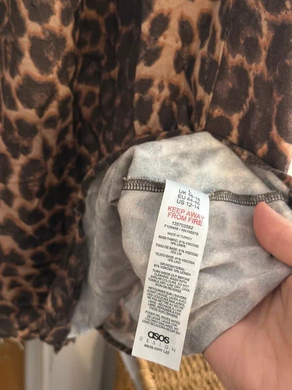 ASOS ASOS Design Brown Animal Leopard Print Linen Blend Tiered Smock Maxi Skirt Large