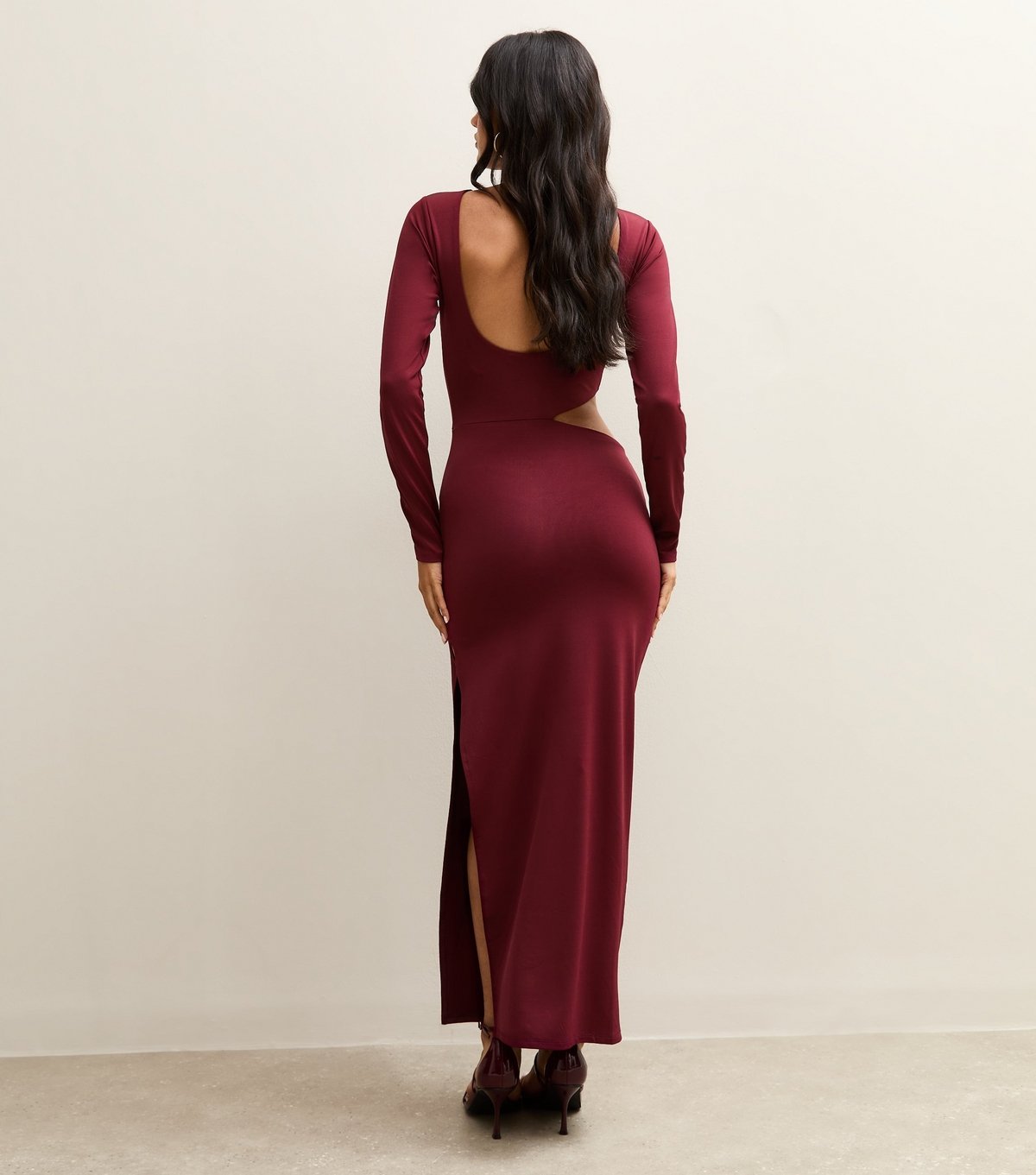 New Look Women's Burgundy Cut Out Buckle Detail Long Sleeve Midi Dress New Look - 4