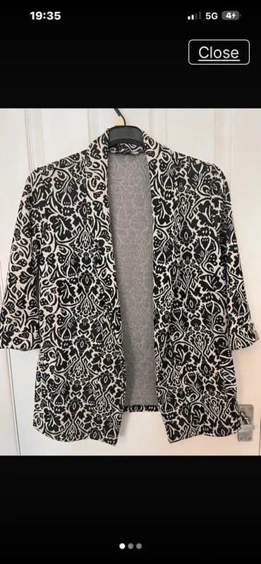 TU Ladies Black and white floral TU blazer cardigan size UK 12