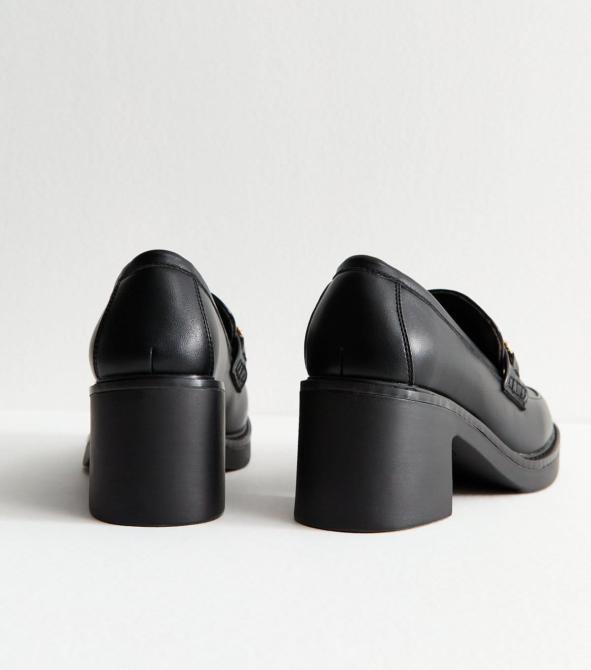 New Look Women's Black Faux Leather Buckle Heeled Loafers Vegan New Look - 4
