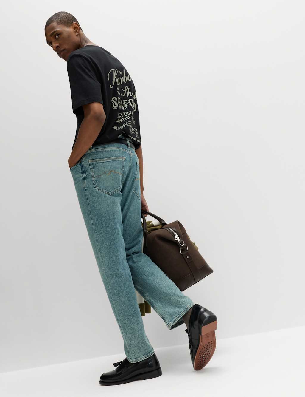 Marks & Spencer M&S Pure Cotton Harbor Shack Graphic T-Shirt Black - 3