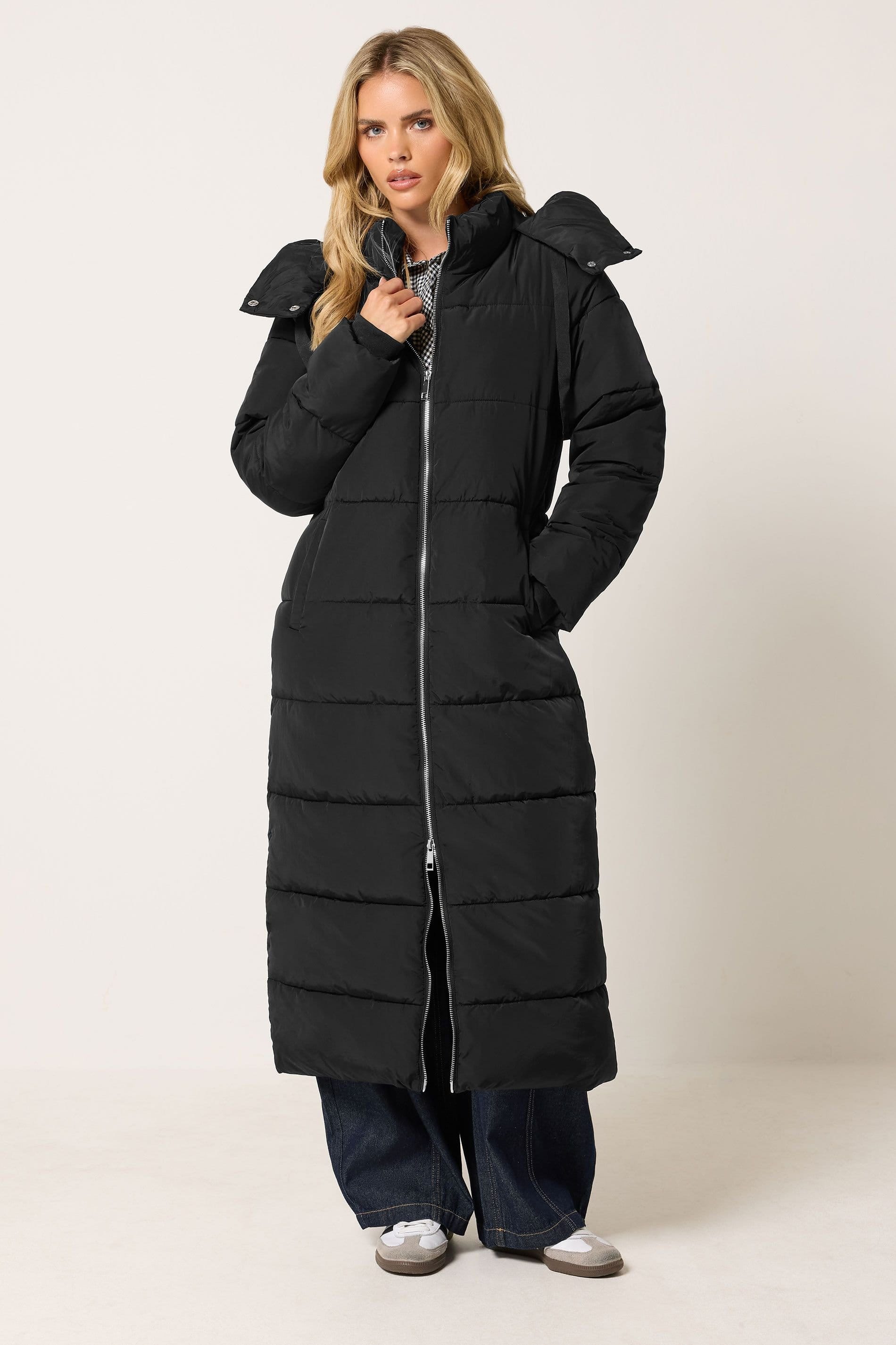 PixieGirl PixieGirl Women's Petite Maxi Padded Coat in Black - 4