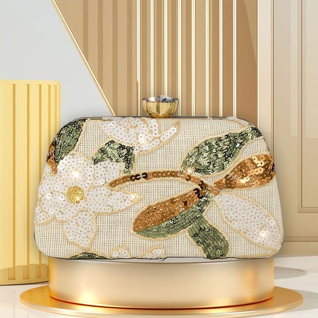 Lovii Lovii Women's Women Clutch Floral Party Handbag Chain Shoulder Bag in Beige - 2