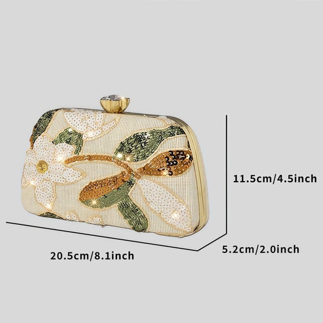 Lovii Lovii Women's Women Clutch Floral Party Handbag Chain Shoulder Bag in Beige - 3