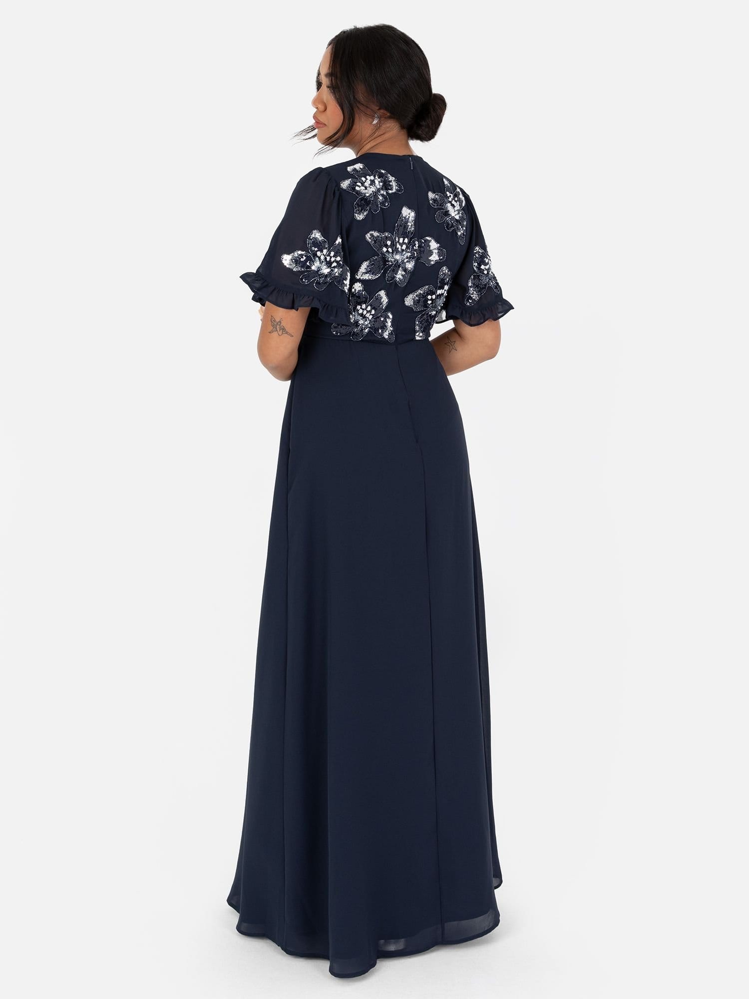 Maya Deluxe Maya Deluxe Women's Embellished Angel Sleeve Chiffon Maxi Dress in Dark Navy - 4