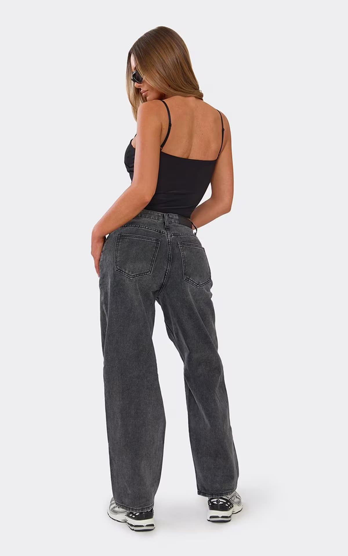 EGO Distressed Detail Wide Leg Jeans In Black Denim., Women's Size UK 6