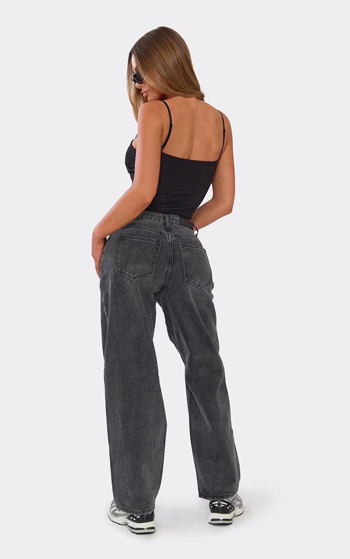 EGO Black Distressed Detail Wide Leg Jeans