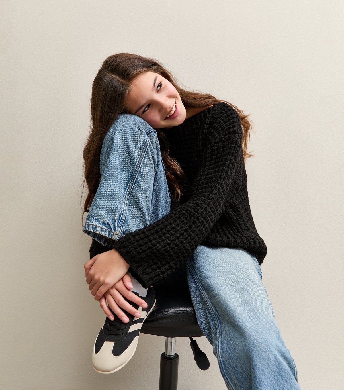 New Look Girls' Black Moss Stitch Slash Neck Jumper New Look - 2