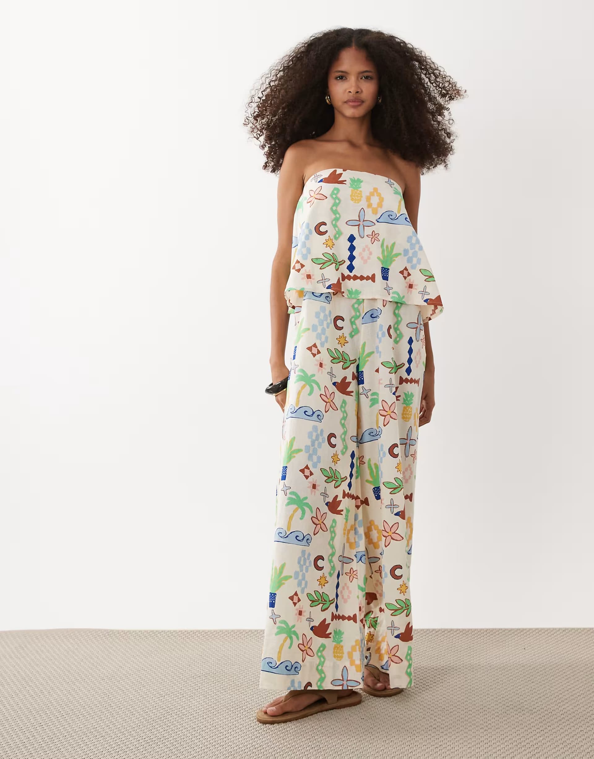 ASOS ASOS DESIGN bandeau double layer jumpsuit in multi print