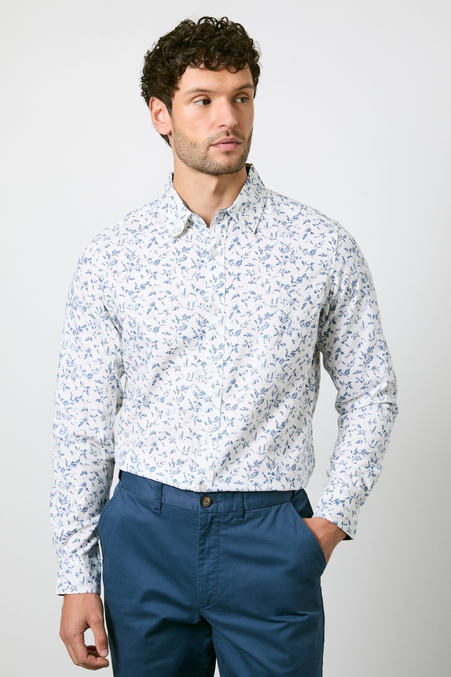 Maine Maine Men's Off White Floral Print Long Sleeve Shirt in Off-White