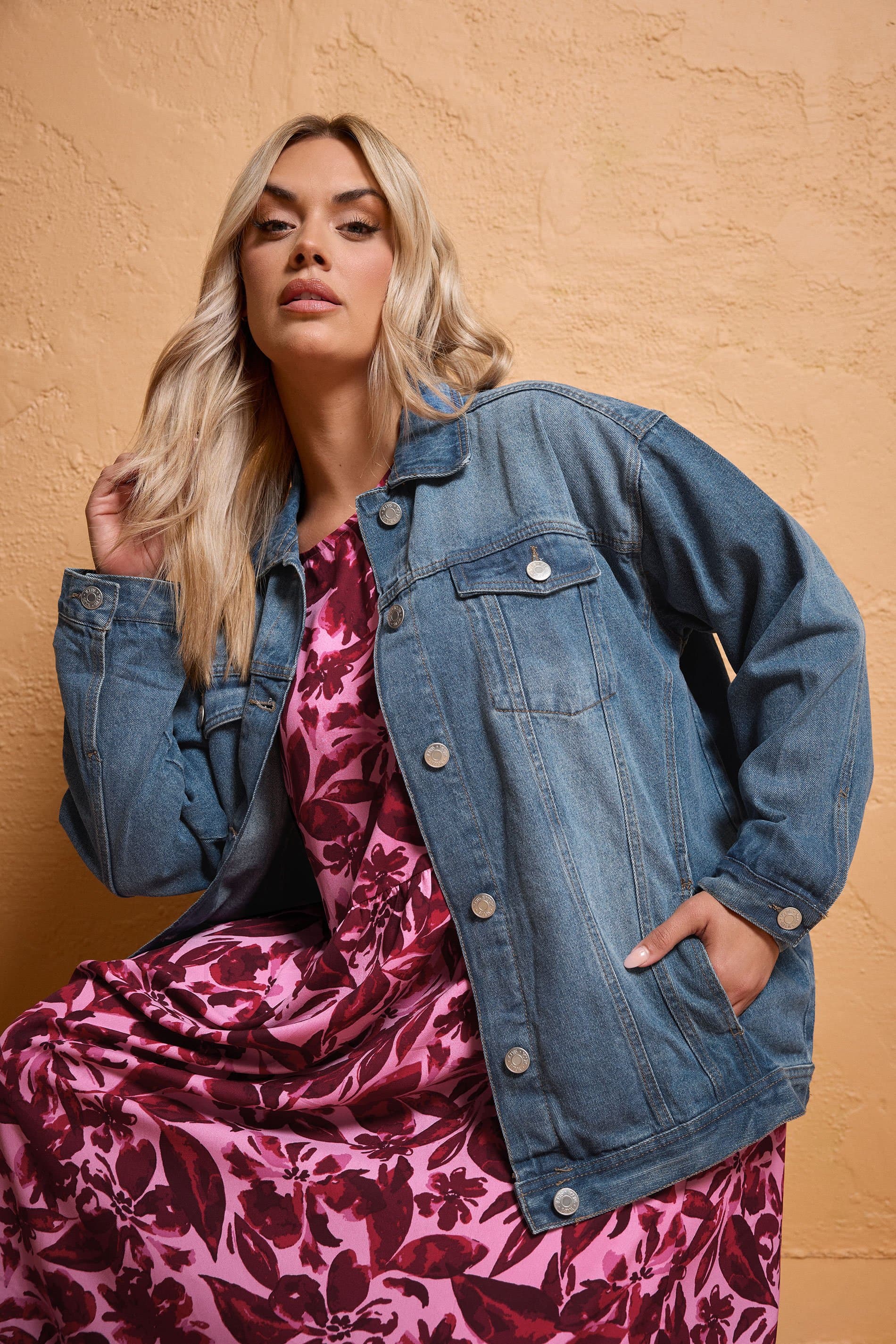 Yours Plus Size Blue Washed Oversized Denim Jacket