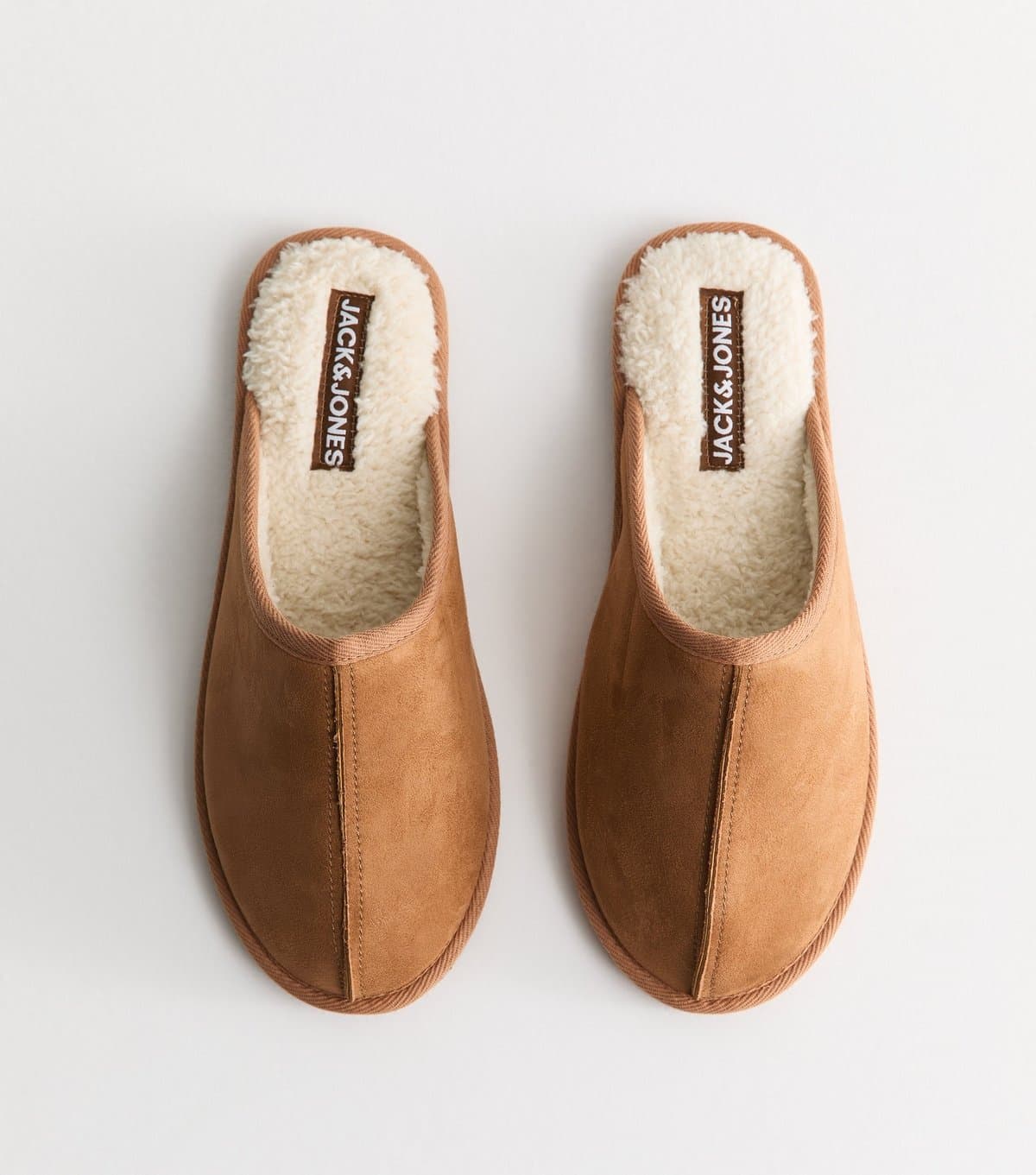 jack & jones Men's Tan Faux Fur Lined Backless Slippers Jack & Jones New Look