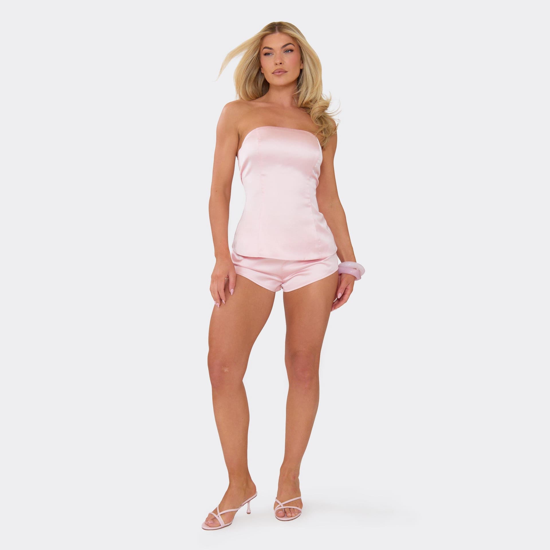 EGO Mid Rise Mini Shorts In Pink Satin, Women's Size UK 6
