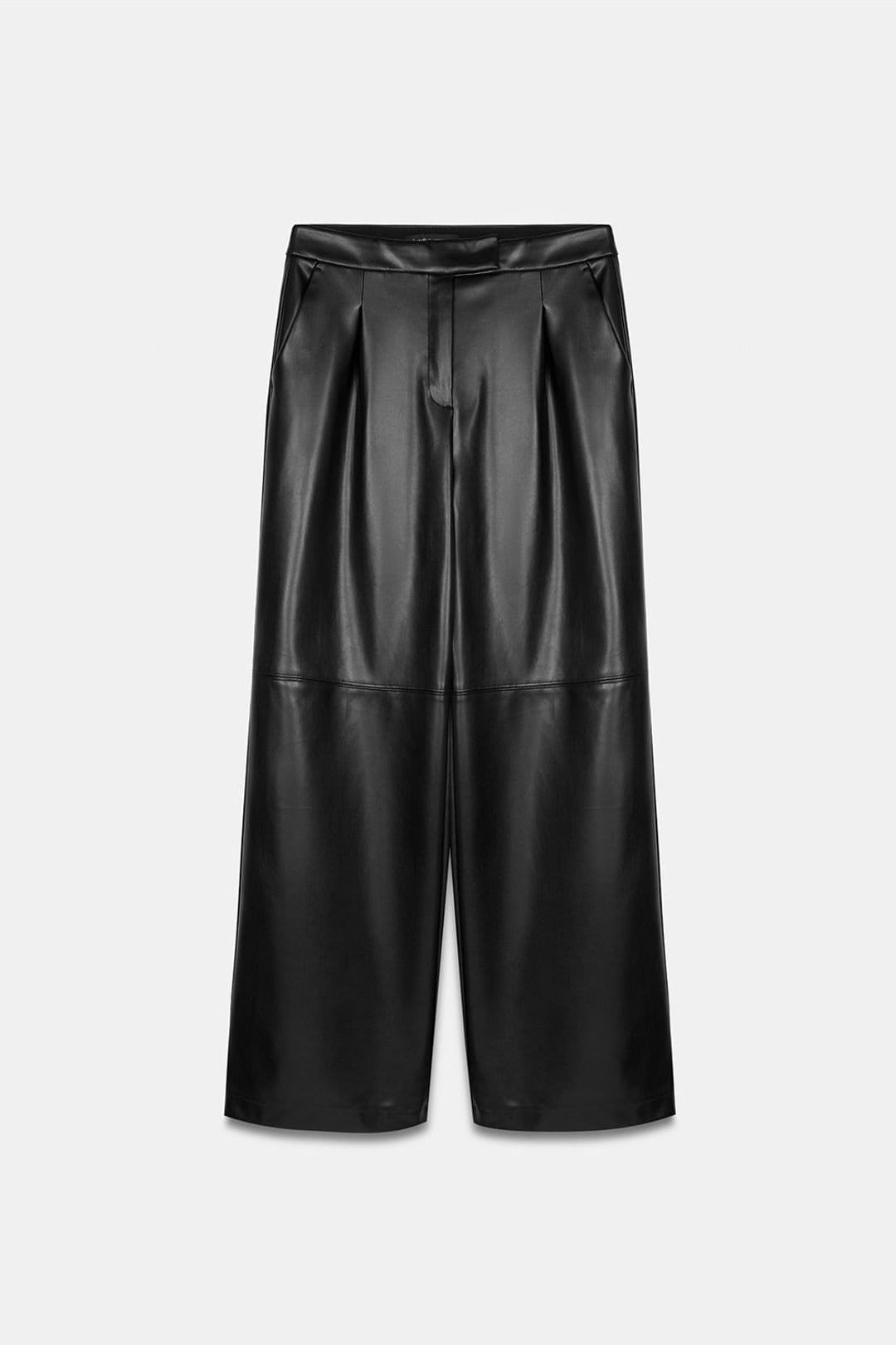 Dilvin Dilvin Women's High-Waist Wide-Leg Faux Leather Trousers in Black - 4