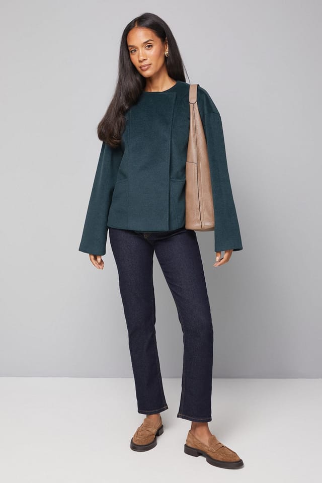 Wallis Wallis Women's Short One Button Jacket in Green - 2
