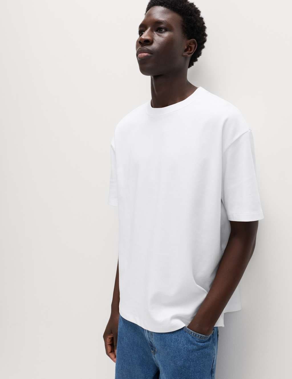 Marks & Spencer M&S Oversized Cotton Blend Crew Neck T-Shirt in White