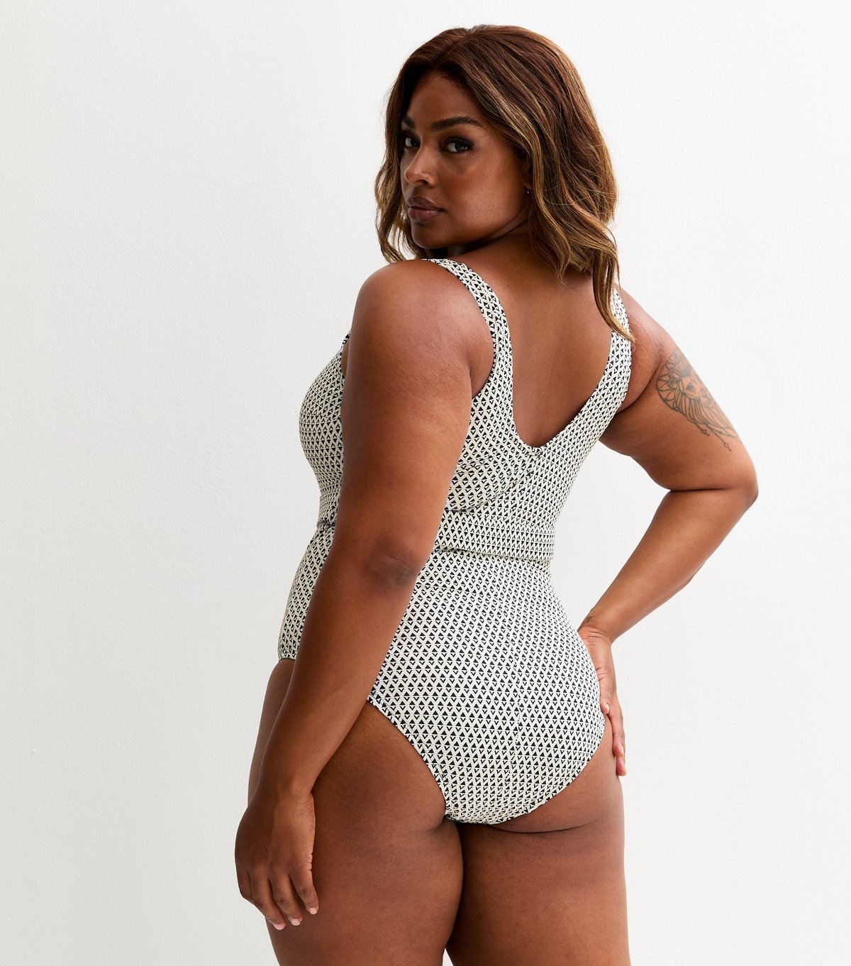 New Look Women's Plus Size Black Geometric Print Belted Swimsuit Curves New Look - 4