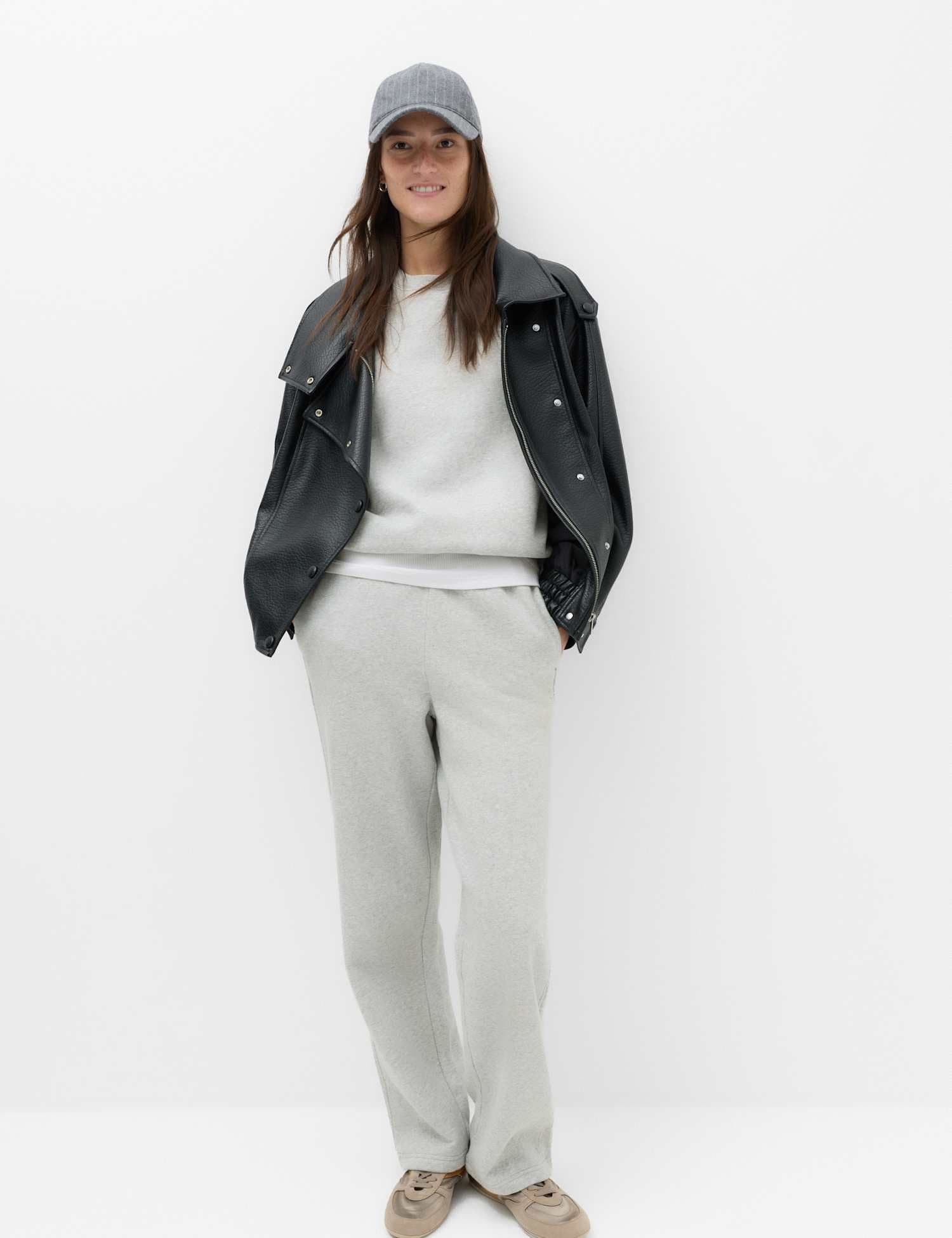 Marks & Spencer M&S Pure Cotton Straight Leg Joggers Mid Grey Marl