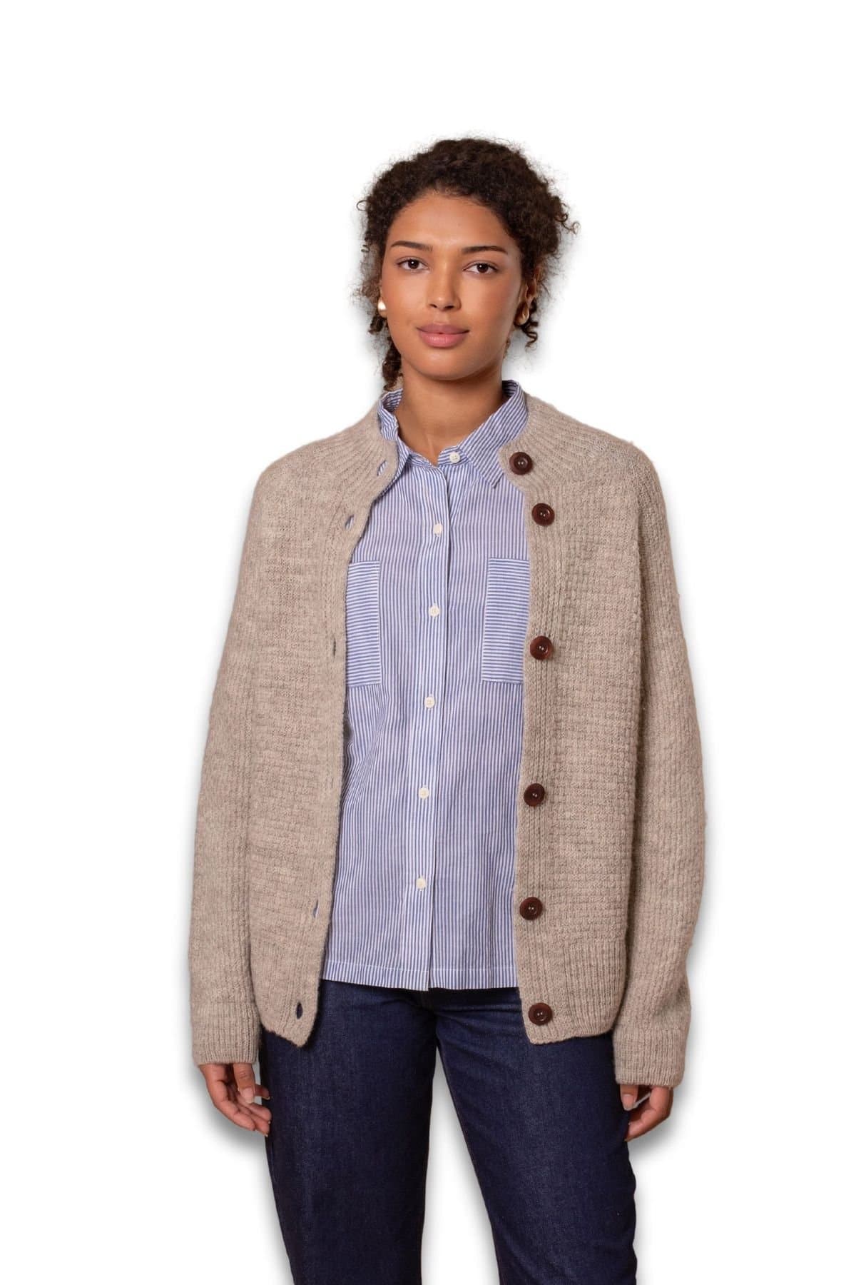 Celtic & Co Celtic & Co Women's British Wool Moss Stitch Cardigan in Light Beige