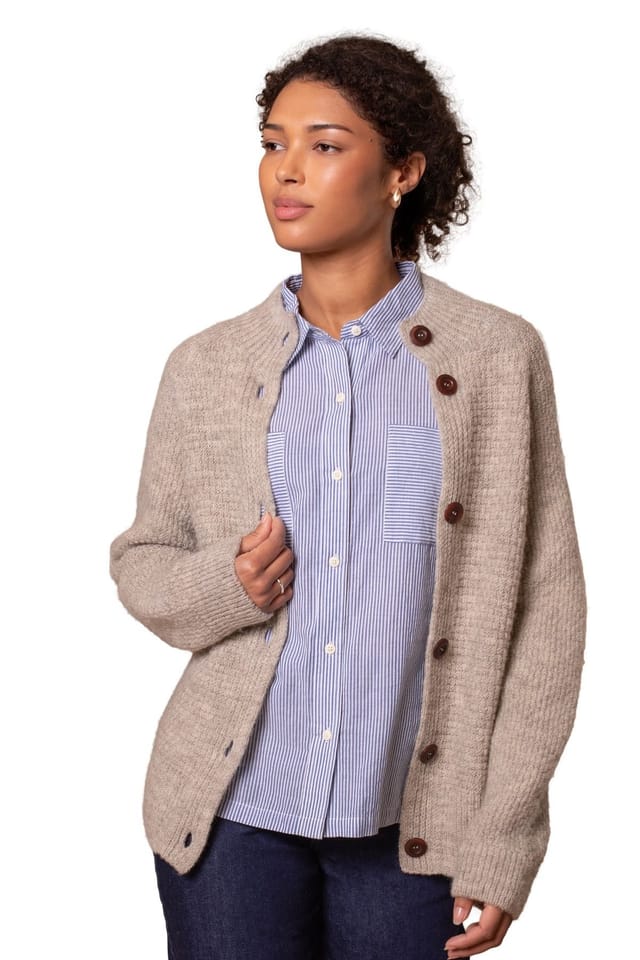 Celtic & Co Celtic & Co Women's British Wool Moss Stitch Cardigan in Light Beige - 3