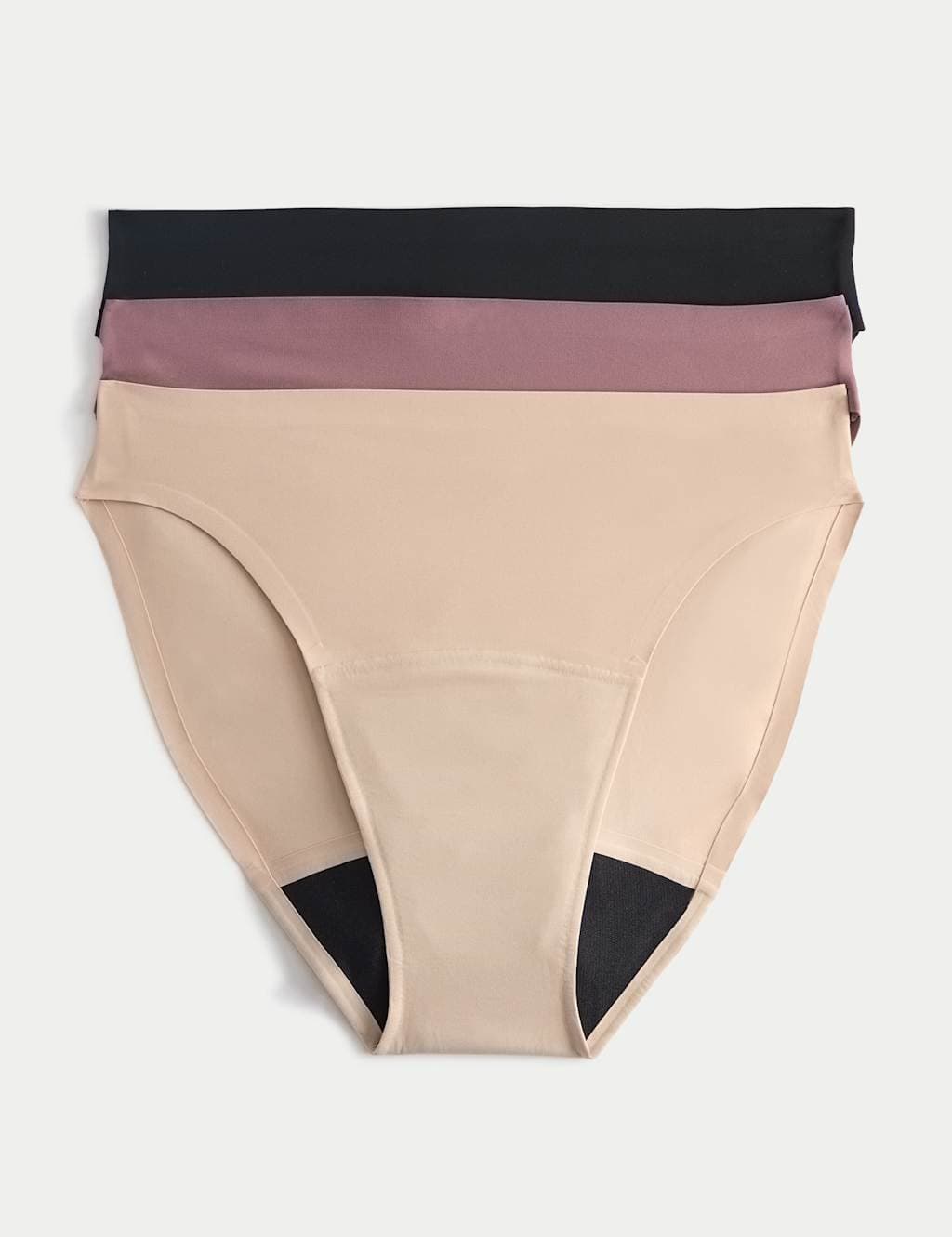 Marks & Spencer M&S 3 Pack Heavy Absorbency No VPL Period High Leg Knickers Black Mix