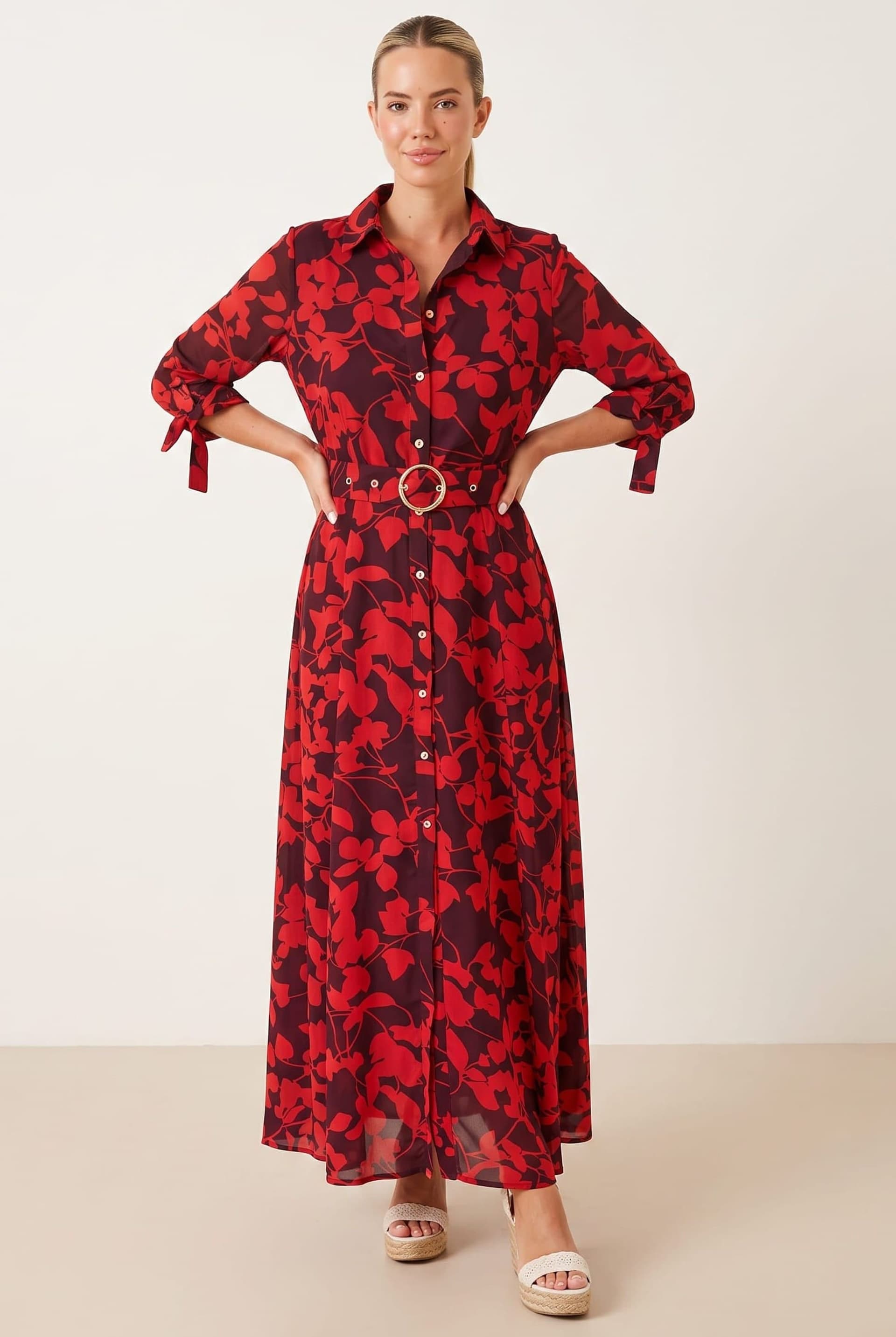 Style Cheat Style Cheat Women's Daphne Belted Red Floral Dress