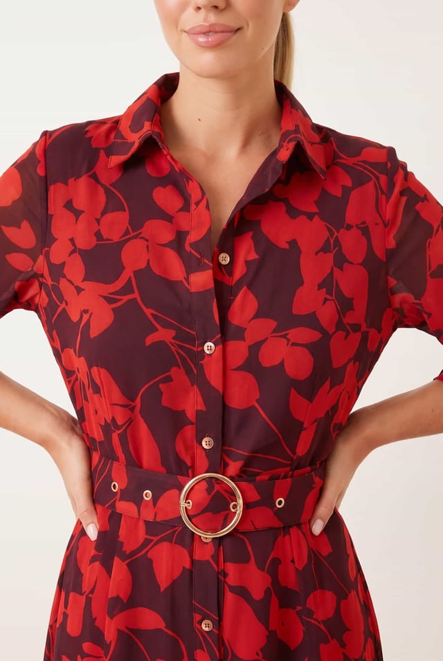 Style Cheat Style Cheat Women's Daphne Belted Red Floral Dress - 2
