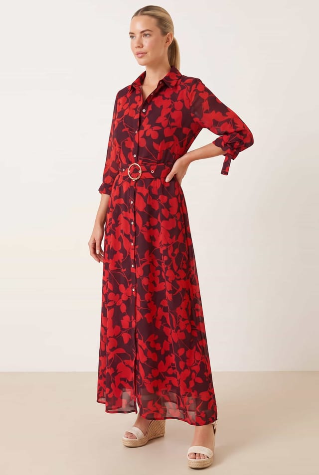 Style Cheat Style Cheat Women's Daphne Belted Red Floral Dress - 3