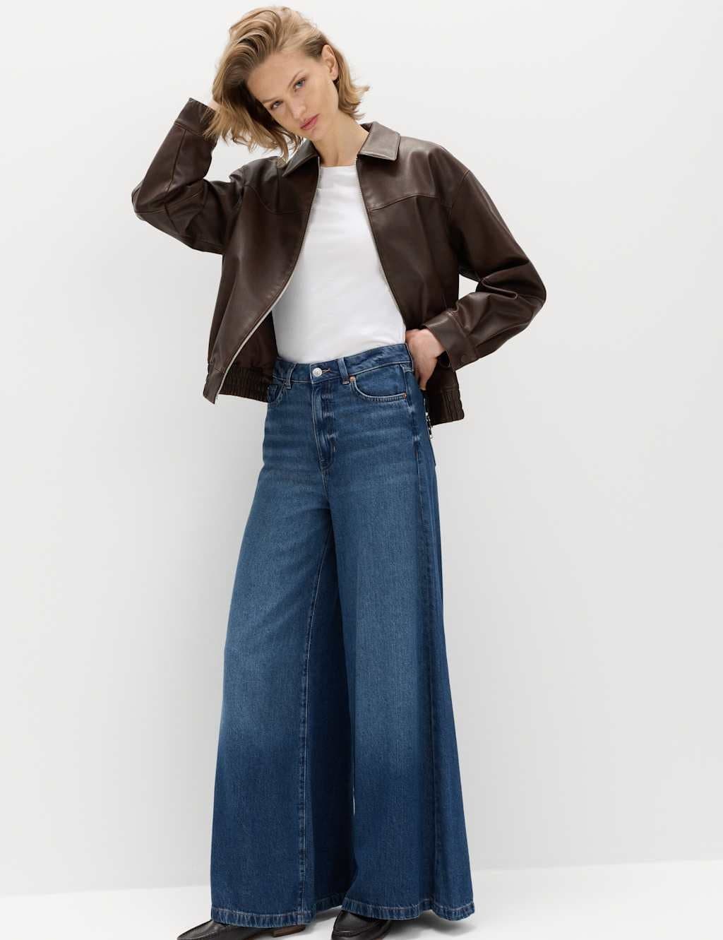 Marks & Spencer M&S Lyocell™ Blend Wide Palazzo Leg Jeans Dark Indigo